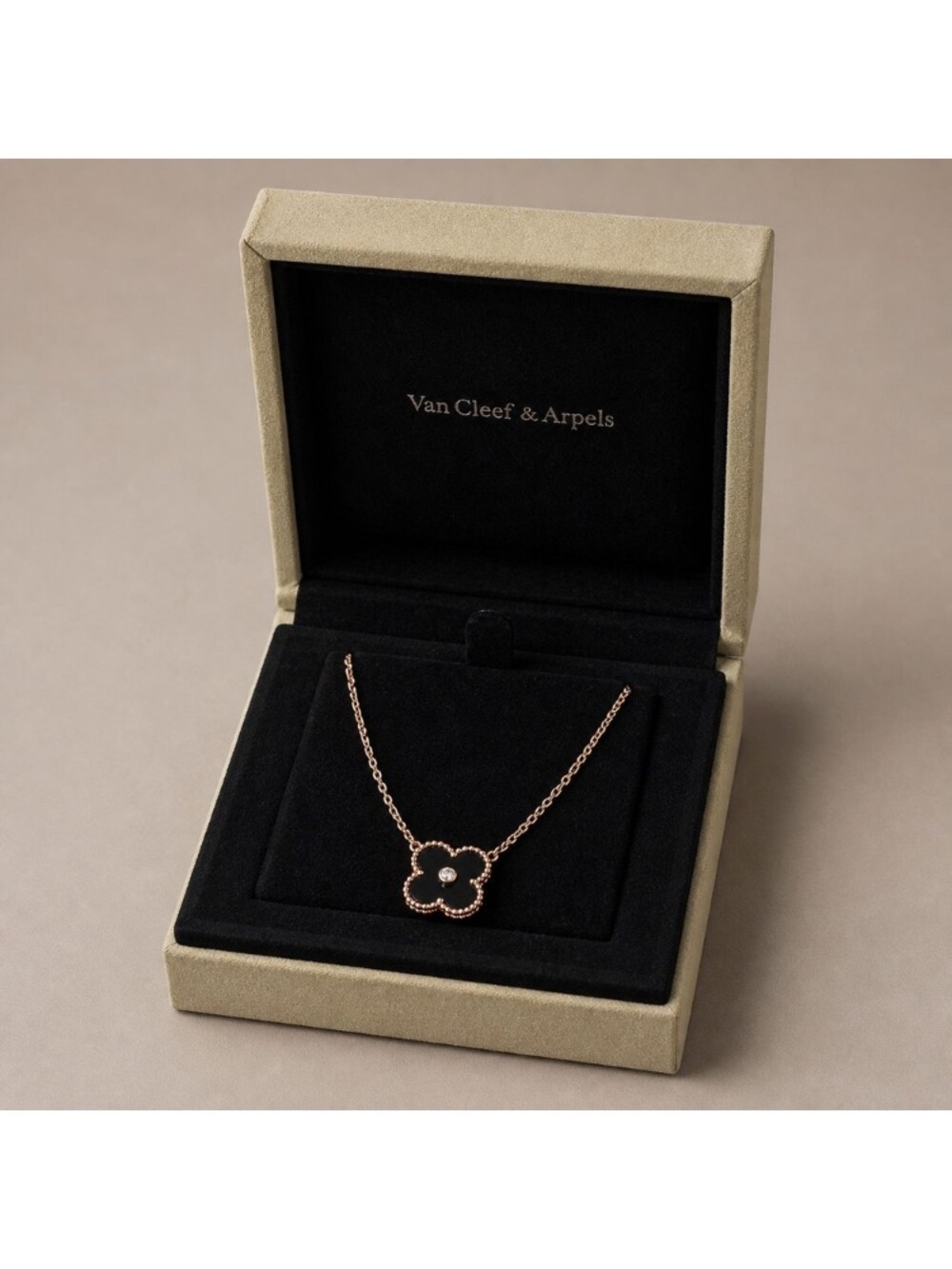 Van Cleef & Arpels Rose Gold Necklace with White Center Alhambra Motif
